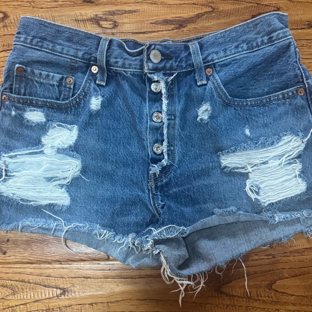 Distressed Blue Denim Shorts